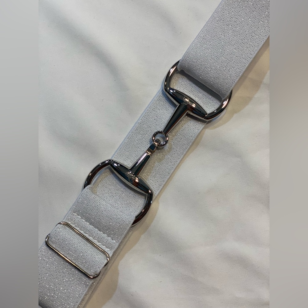 White sparkle Equestrian gun metal Snaffle Bit Belt 1.5” Elastic 1 size English